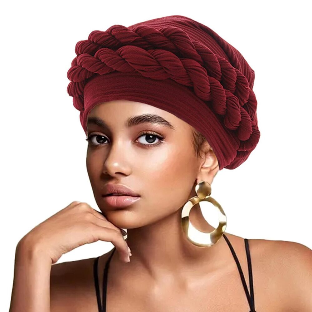 9524 Turban Cap Head Wraps African Hair Wrap Hat with Braided Twist Design
